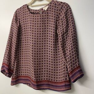 J. Crew Geometric Print Blouse with Red and Blue Details